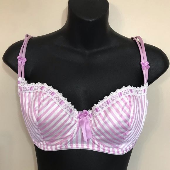 Gossard pastel pink cute striped bra with lace trim and bows - Picture 6 of 10